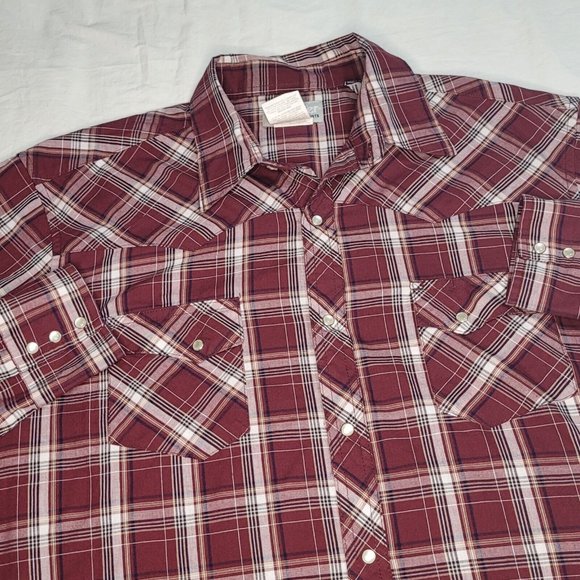 Wrangler Wrancher Men's Long Sleeve Button‎ Down Shirt Mens XL Plaid Pearl Snaps - Picture 2 of 9